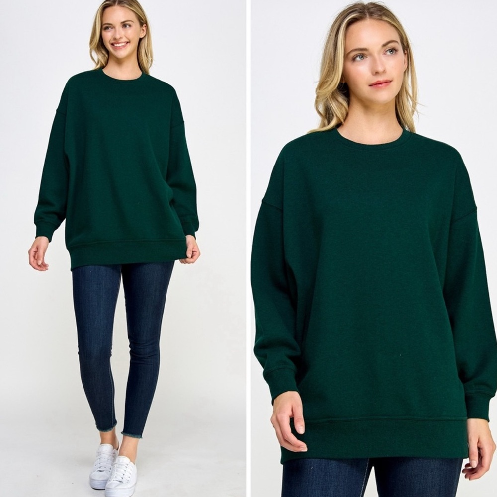 Women's Green Oversized Fleece Sweatshirt